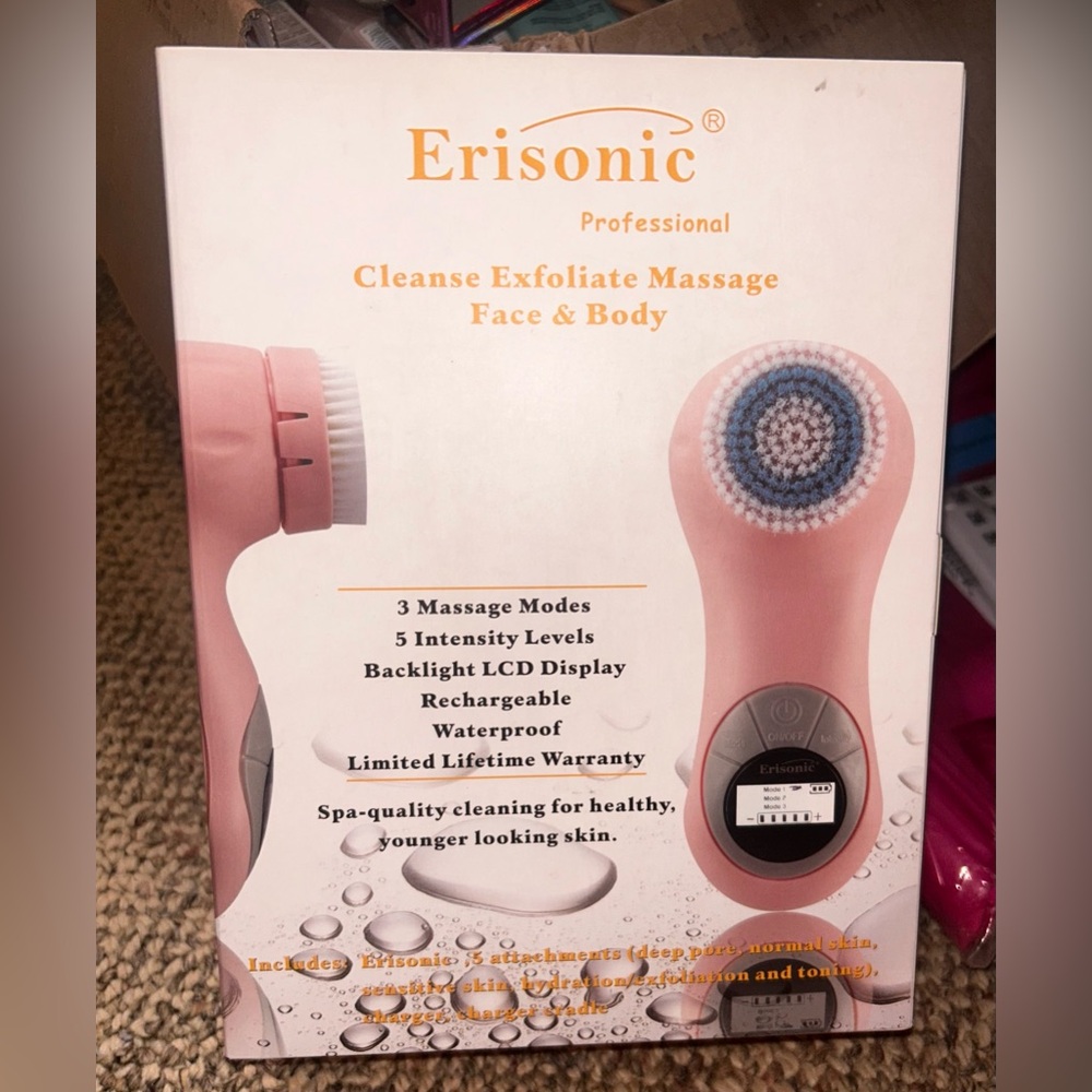 Erisonic Pink Face & Body Cleanse, Exfoliate & Massage New